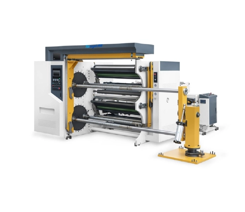 Four axis non stop slitting machine running in Double V-- largest label paper company in Russia